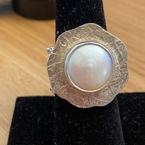 EUC Handmade 925 Sterling Silver Pave Pearl Ring!